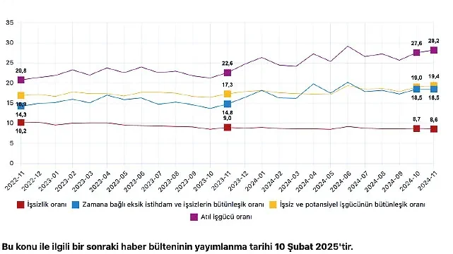 Tüik:  Mevsim etkisinden arındırılmış işsizlik oranı %8,6 seviyesinde gerçekleşti