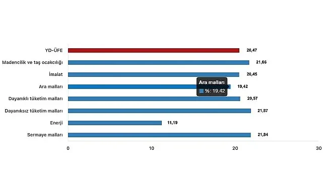 Tüik: Yurt Dışı Üretici Fiyat Endeksi (YD-ÜFE) yıllık %20,47 arttı, aylık %2,01 arttı