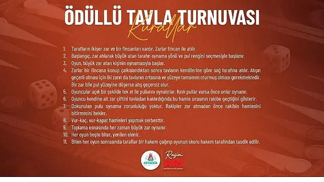 Nevşehir Belediyesi’nden Ödüllü Tavla Turnuvası