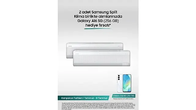 Samsung Split Klimalarda 2’li alımda Galaxy A16 5G telefon hediye fırsatı!