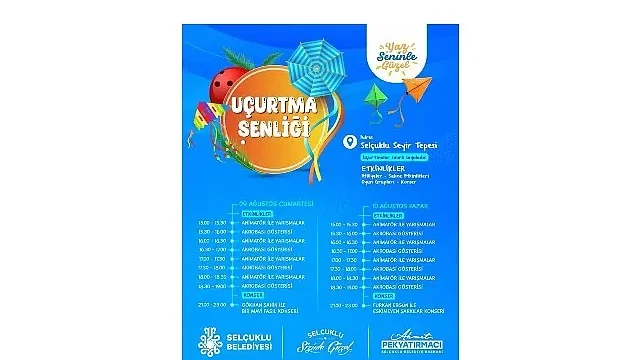 Selçuklu Seyir Tepesi hafta sonu uçurtma şenliğine ev sahipliği yapacak
